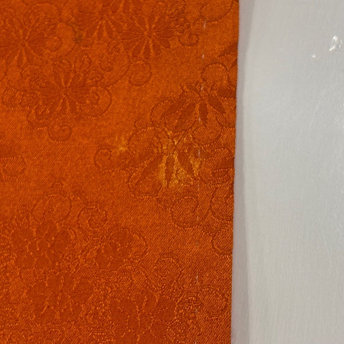 【美品】 振袖 身丈153cm 裄丈63cm S 袷 菊 光悦垣 金糸 金彩 オレンジ 正絹 秀品 【中古】