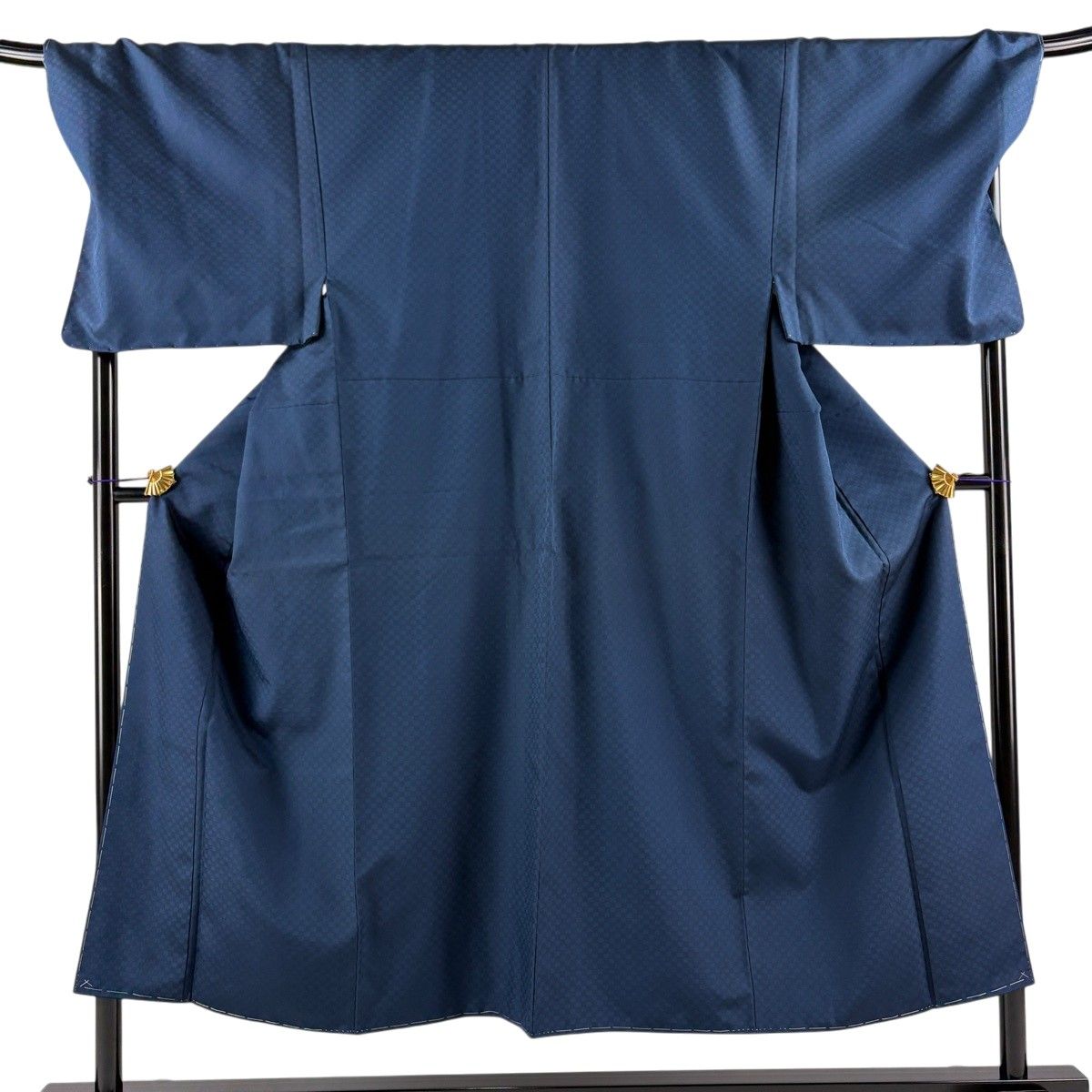 【美品】 男着物 身丈149.5cm 裄丈74.5cm L 袷 紬 アンサンブル 市松 紺色 正絹 秀品 【中古】