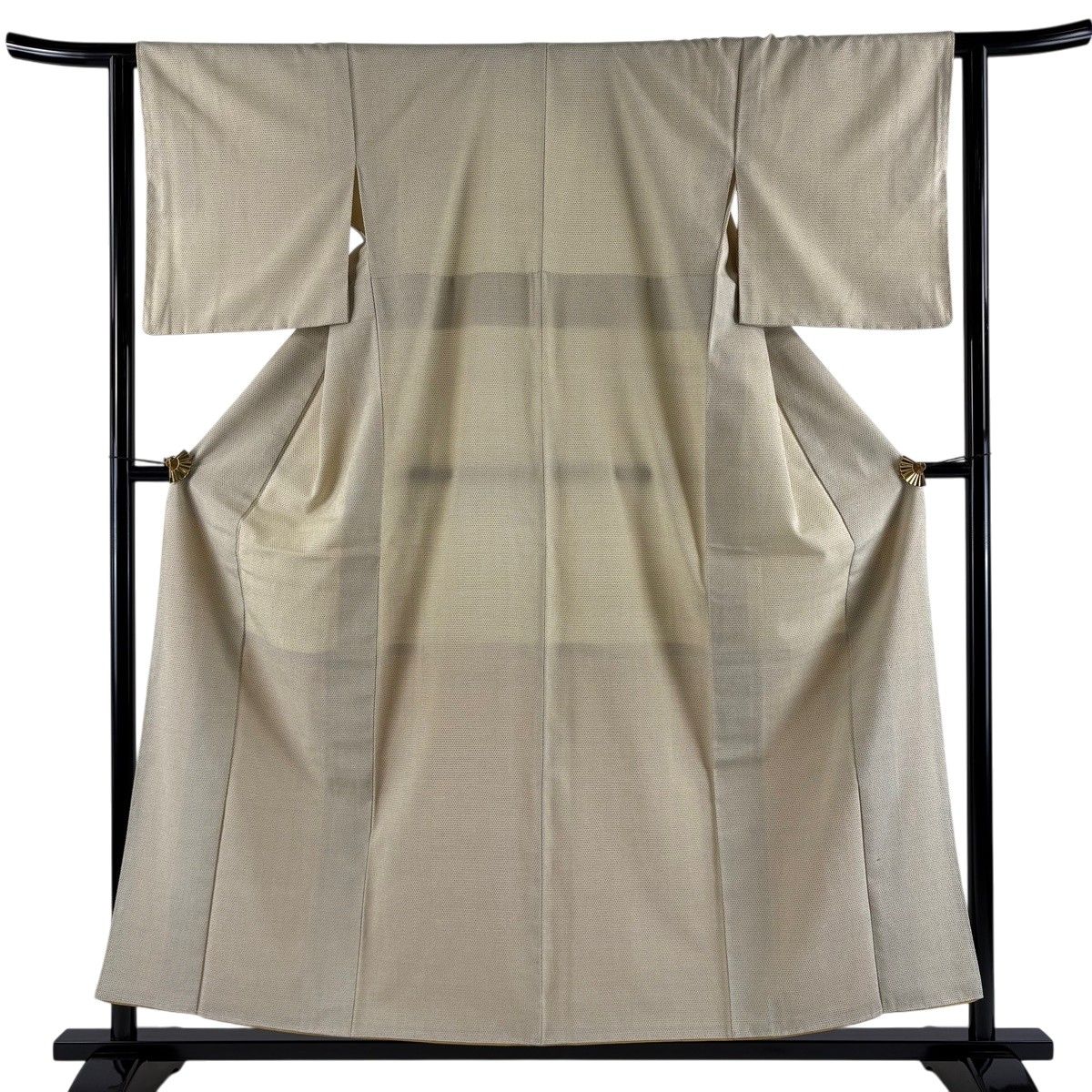 【美品】 紬 身丈165.5cm 裄丈62.5cm S 袷 絣柄 ベージュ 正絹 秀品 【中古】