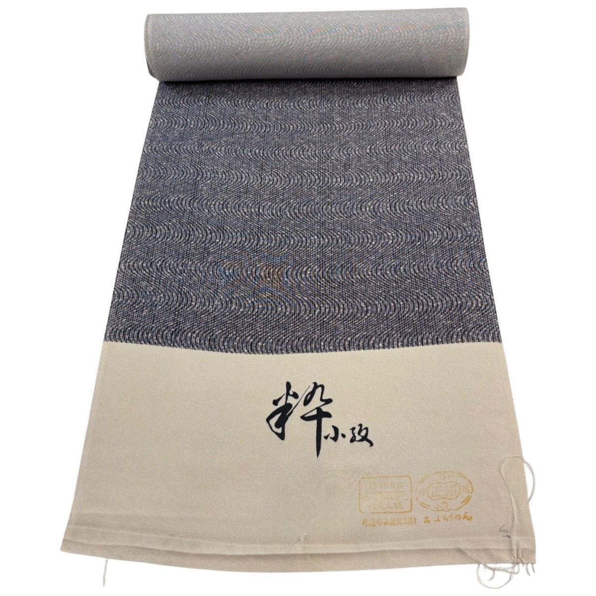 反物 秀品 小紋 縦縞 流水 茶紫 正絹 【中古】