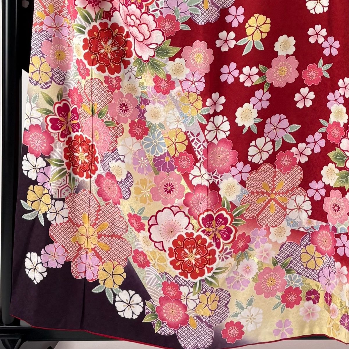 振袖 身丈157.5cm 裄丈67.5cm L 袷 袋帯フルセット 牡丹 桜 金彩