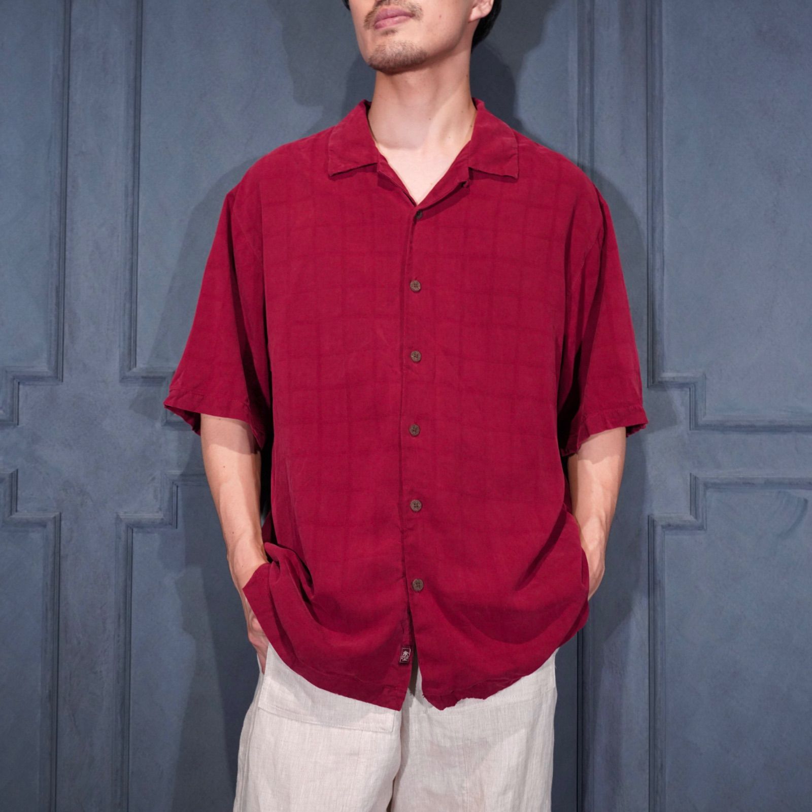 USA VINTAGE Tommy Bahama CHECK PATTERNED OPEN COLLAR HALF SLEEVE SILK SHIRT/アメリカ古着チェック柄オープンカラー半袖シルクシャツ 7,869円