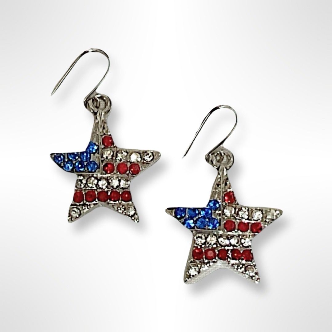 [Brand New] Swarovski Star Motif Stars and Stripes American Flag Earrings Gorgeous Y2K Street Fashion