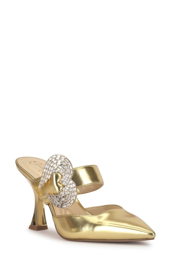 ジェシカシンプソン レディース シューズ サンダル サテン Jessica Simpson Favica Embellished Satin Slide Mule Gold ゴールド