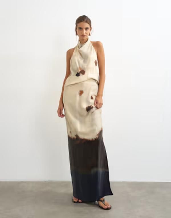 トップショップ レディース ボトムスカート プリント サテン マキシ Topshoprinted satin column maxi skirt in abstract print part of a