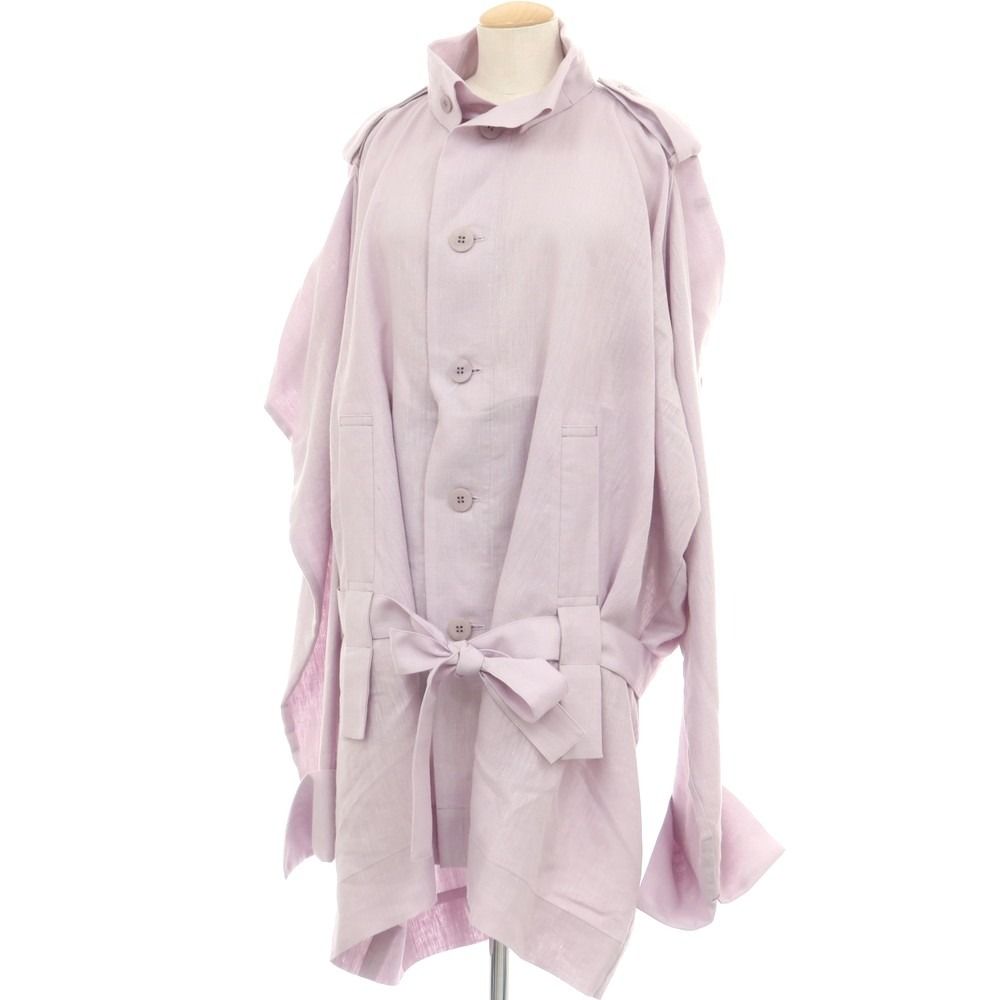 【中古】イッセイミヤケ ISSEY MIYAKE 2025年春夏 リネン ベルテッド ワイドシルエットコート ライトパープル【サイズ表記なし（L位）】【レディース】