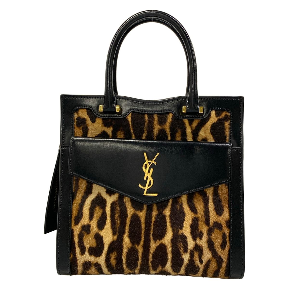SAINT LAURENT PARIS(サンローランパリ) ハンドバッグ アップタウン スモール 561203 黒×ベージュ×ダークブラウン 型押し加工 レザー