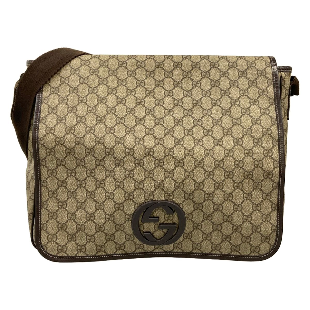 GUCCI(グッチ) ショルダーバッグ インターロッキングG/GGスプリーム 222291 ベージュ×エボニー×ダークブラウン レザー