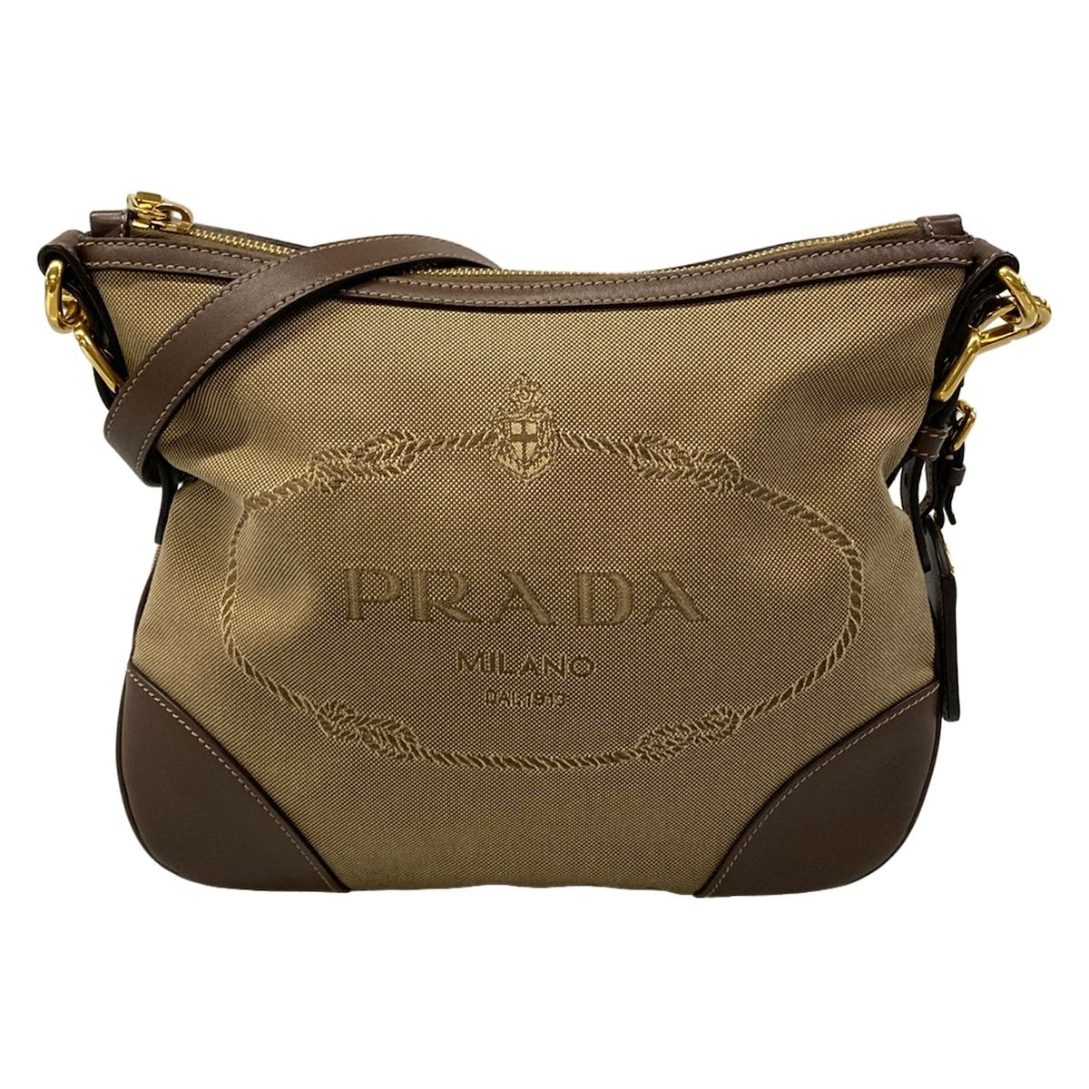PRADA(プラダ) ショルダーバッグ ロゴジャガード BT867A ベージュ×ダークブラウン 革タグ/斜めがけ レザー 51,720円