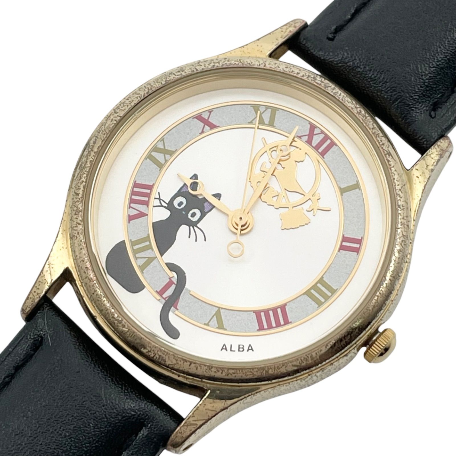 稼働/新品電池/ベルト新品　SEIKO　セイコー　腕時計　魔女の宅急便　ジジ　ALBA　アルバ　クォーツ　VJ21-KM20　ジブリ　アナログ　ラウンド　3針　レディース　レザーバンド【w42】