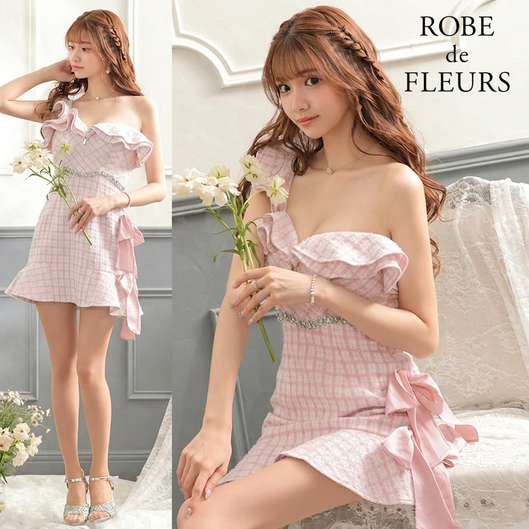 ROBE de FLEURS / ローブドフルール】チェック柄ツイード×リボンワン