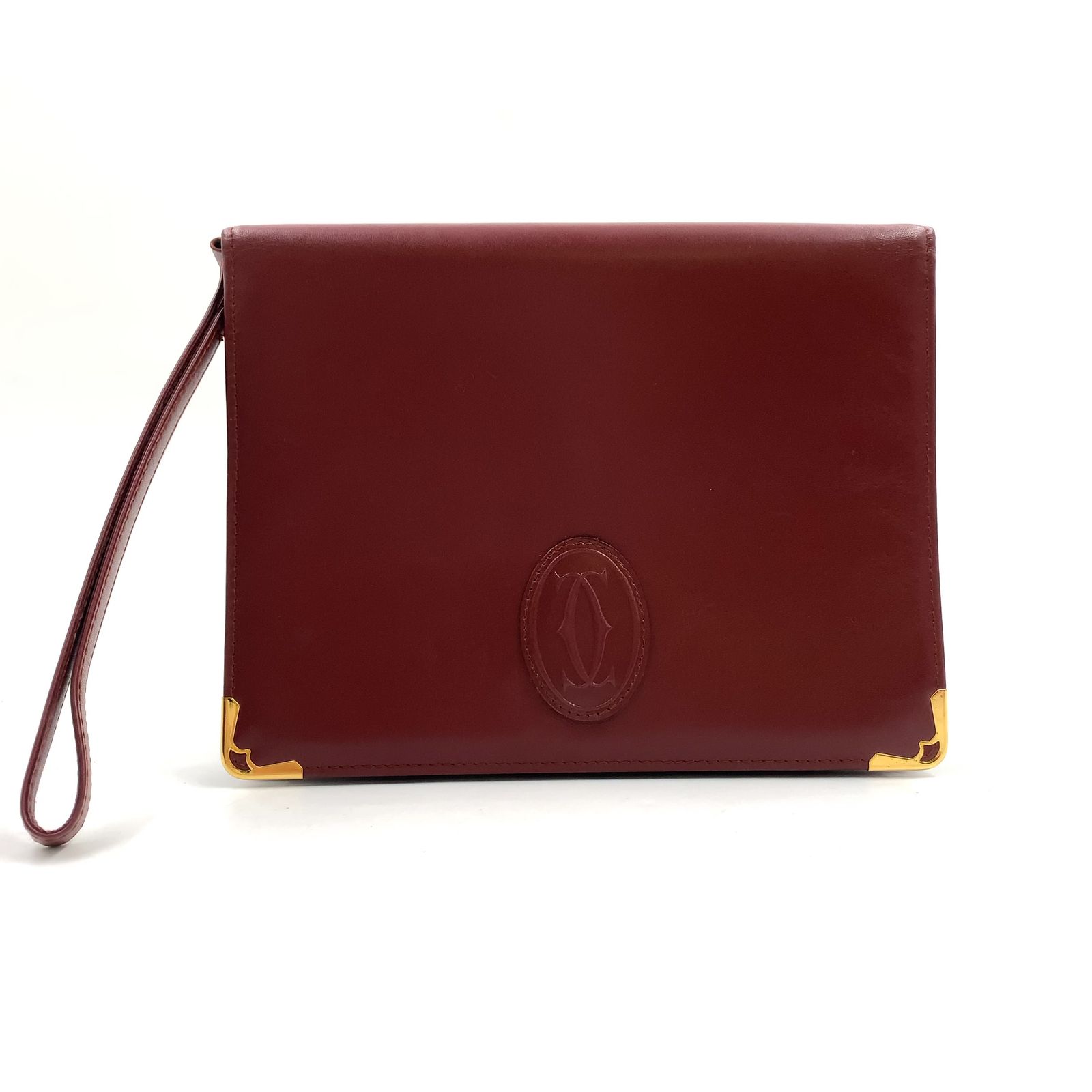 【新着】Cartier マスト ドゥ レザー ボルドー クラッチバッグ ゴールド 15,750円