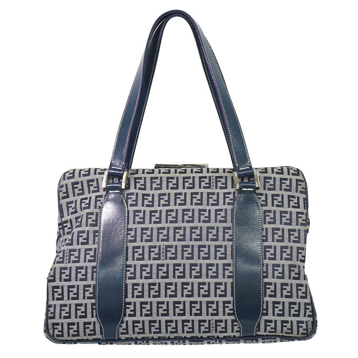 本物 フェンディ FENDI ズッキーノ ハンドバッグ ミニ ボストンバッグ キャンバス ネイビー Zucchino バッグ 中古・ 41,470円