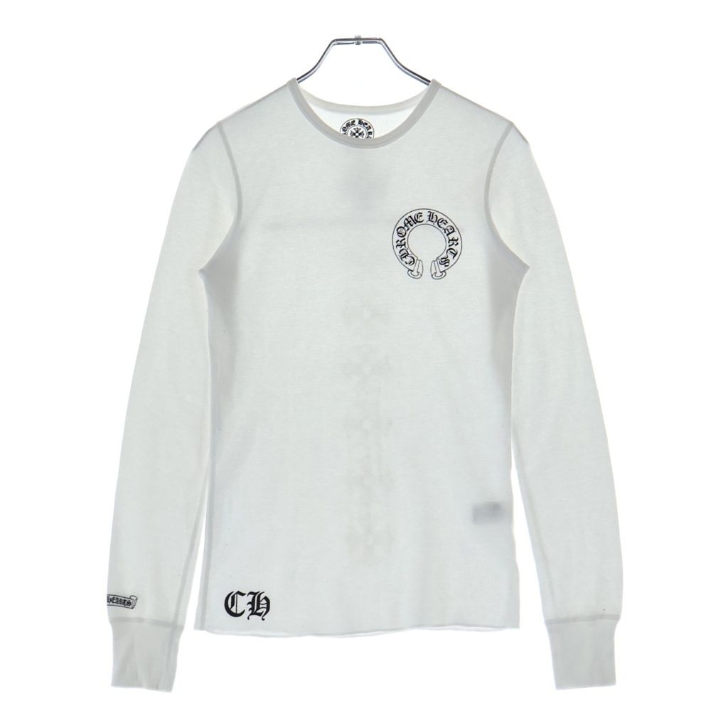 CHROME HEARTS (クロムハーツ) ホースシュープリント CHプラス サーマル長袖Tシャツ カットソー クルーネックTシャツ ホワイト
