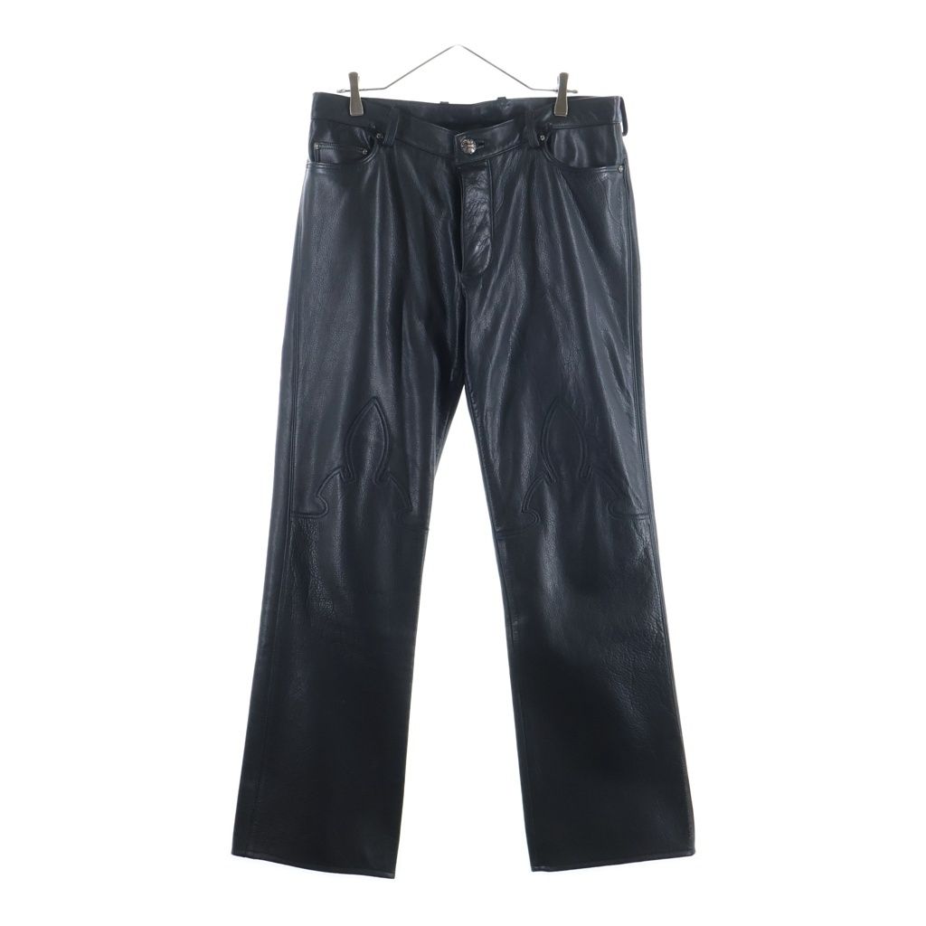 CHROME HEARTS (クロムハーツ) LTHR PANTS フレアニー クロスボールボタンフライ レザーパンツ ブラック