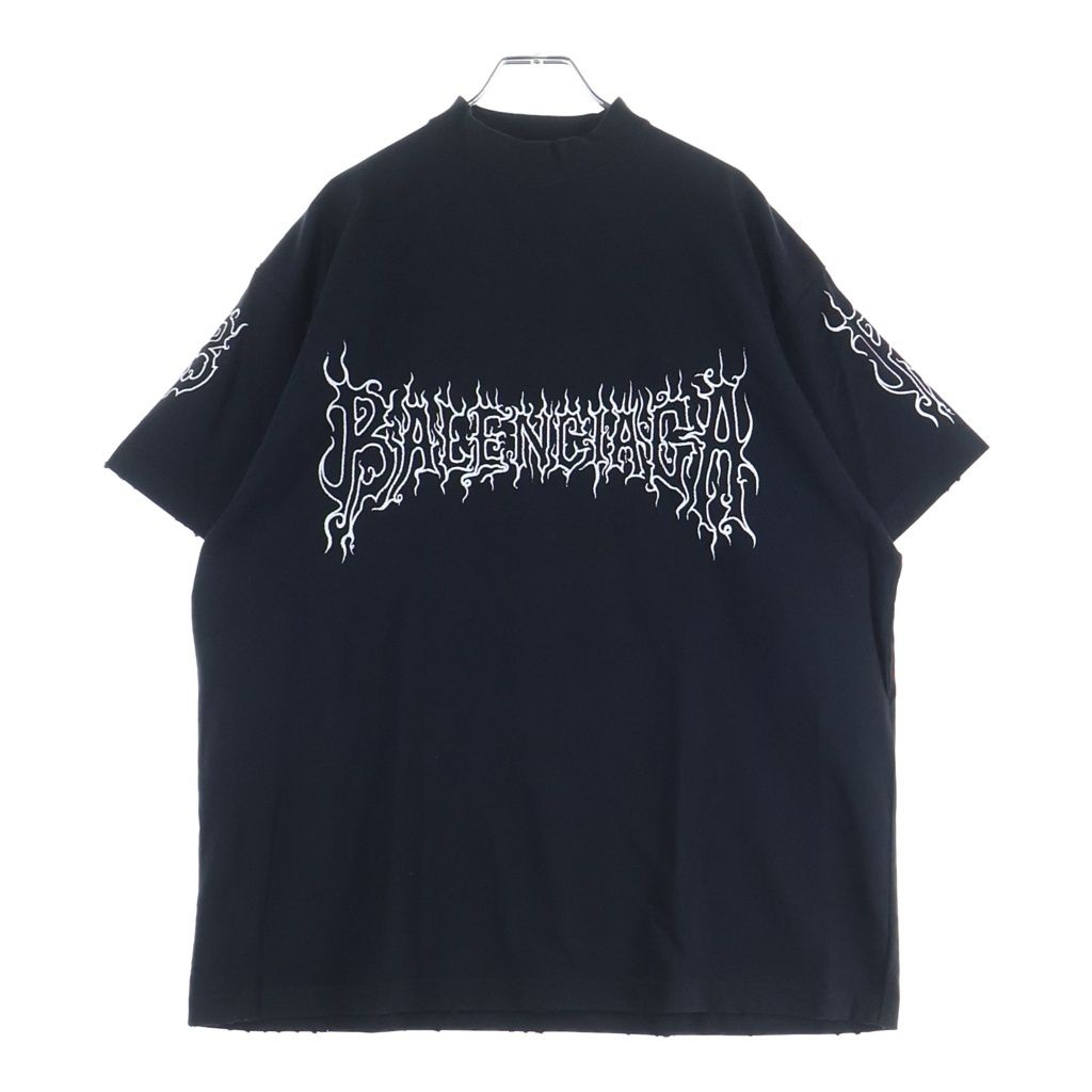 BALENCIAGA (バレンシアガ) DARKWAVE TEE ダークウェーブ ダメージ加工 メタルロゴプリント 半袖Tシャツ カットソー ブラック 739028 TPVN5