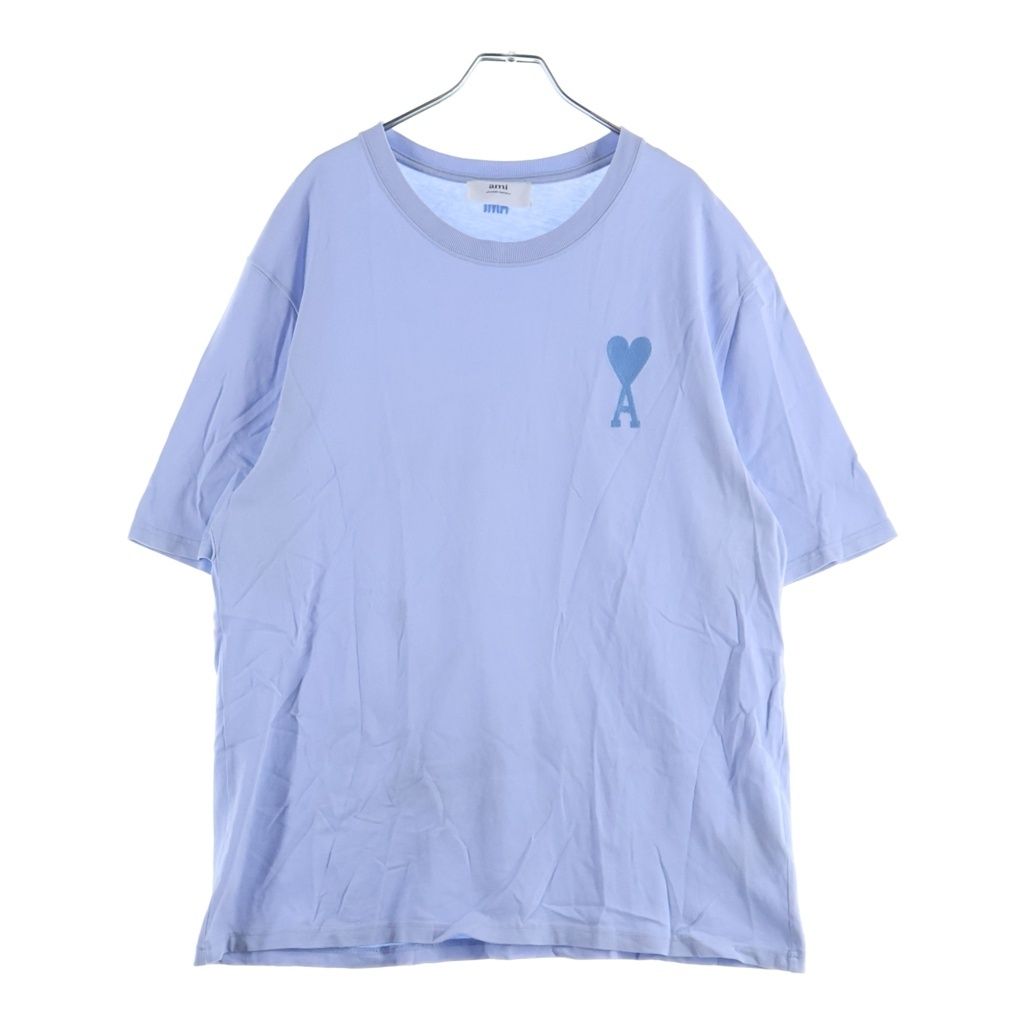 ami paris (アミパリス) 22SS フロントハートロゴ刺繍 クルーネック半袖カットソーTシャツ ブルー E22UTS002.726