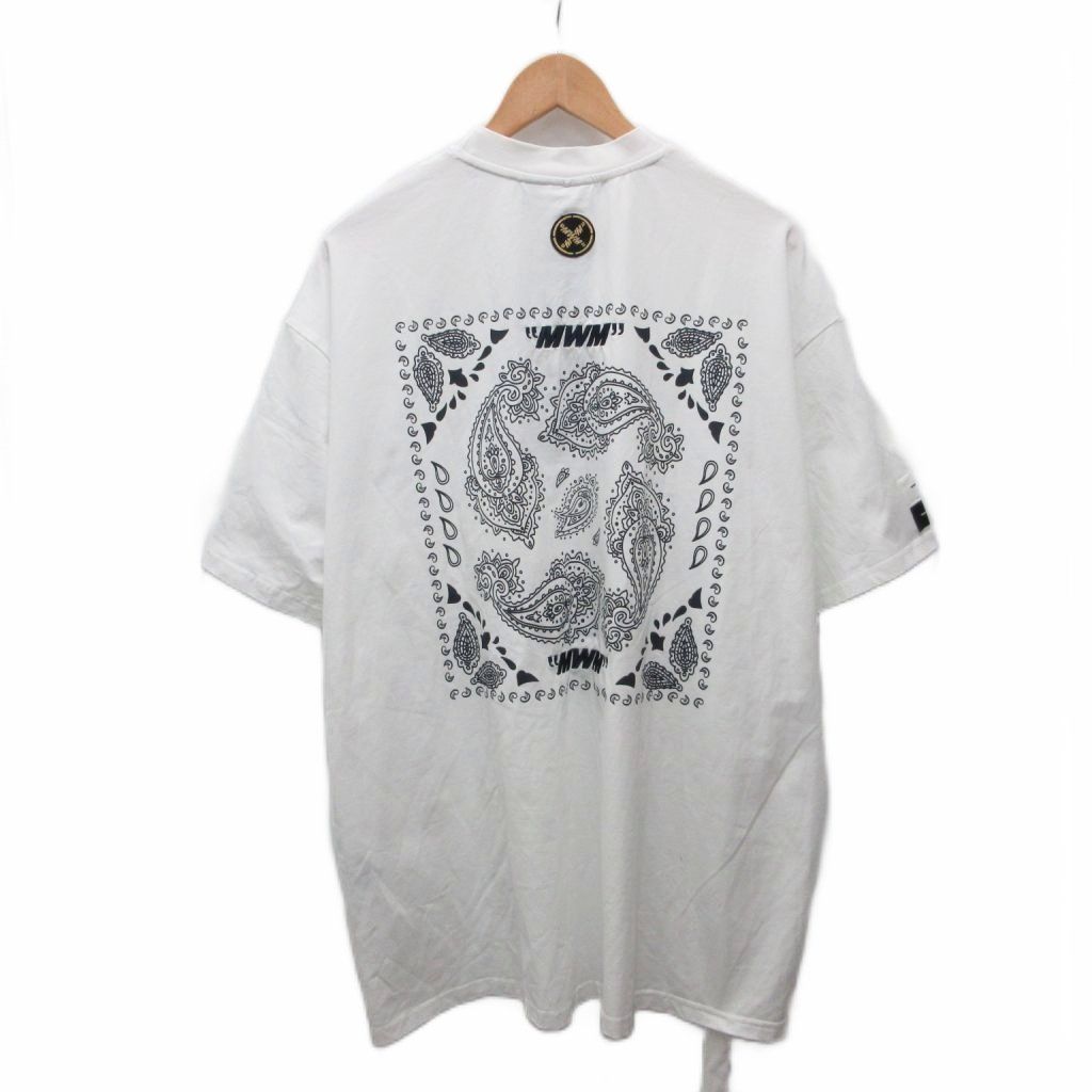 MMW BANDANA T-SHIRT バンダナ Tシャツ カットソー 半袖 ロゴ刺繍 ペイズリー柄 M 白 ホワイト MW082020520 ■IBO101