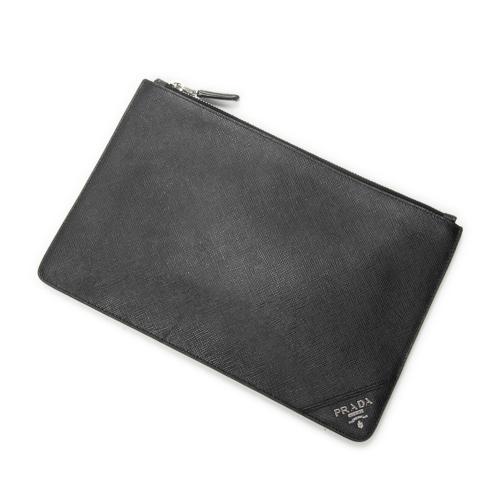 [中古] PRADA プラダFlat Zip Pouch黒サフィアーノレザーA