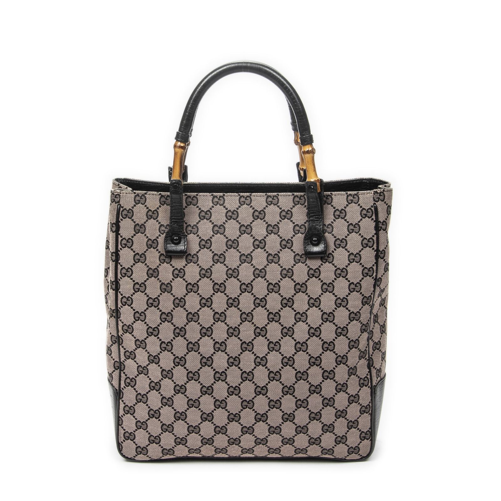 GUCCI GGキャンバス バンブー トートバッグ 中古] GUCCI グッチバンブー トートブラック/ピンクGGキャンバスA