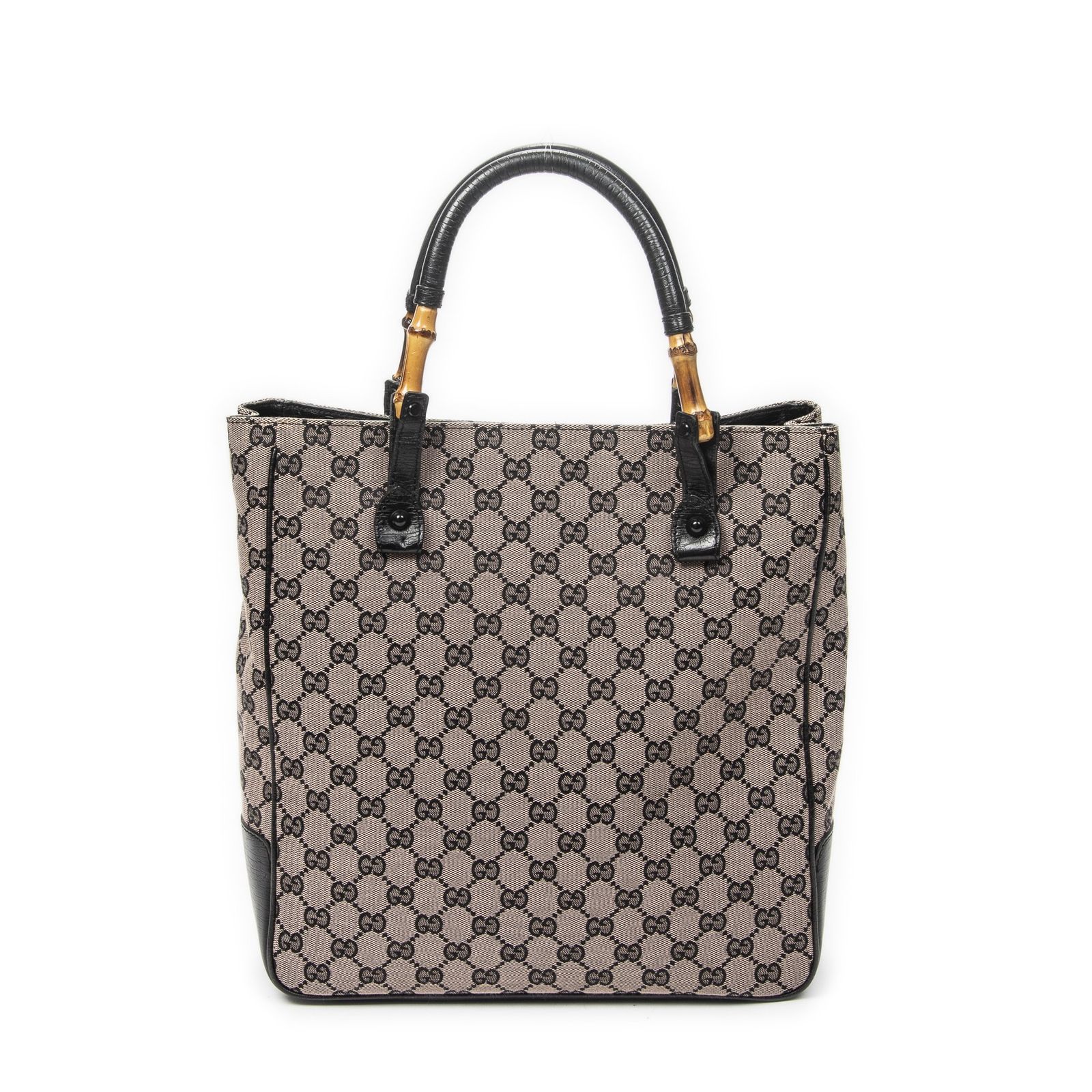 中古] GUCCI グッチバンブー トートブラック/ピンクGGキャンバスA
