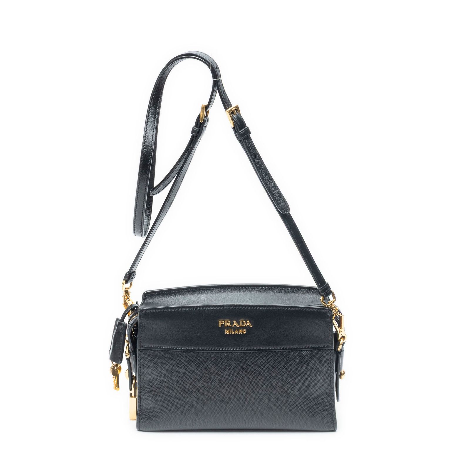 [中古] PRADA プラダEsplanade Crossbody黒サフィアーノレザーA