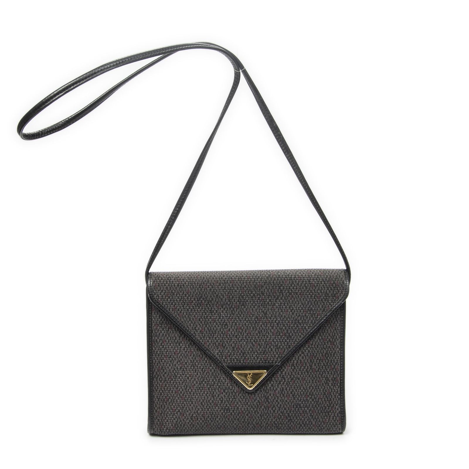 [中古] YVES SAINT LAURENT イヴサンローランヴィンテージ フラップ クロスボディグレー/ブラックゴッホ PVCキャンバスA