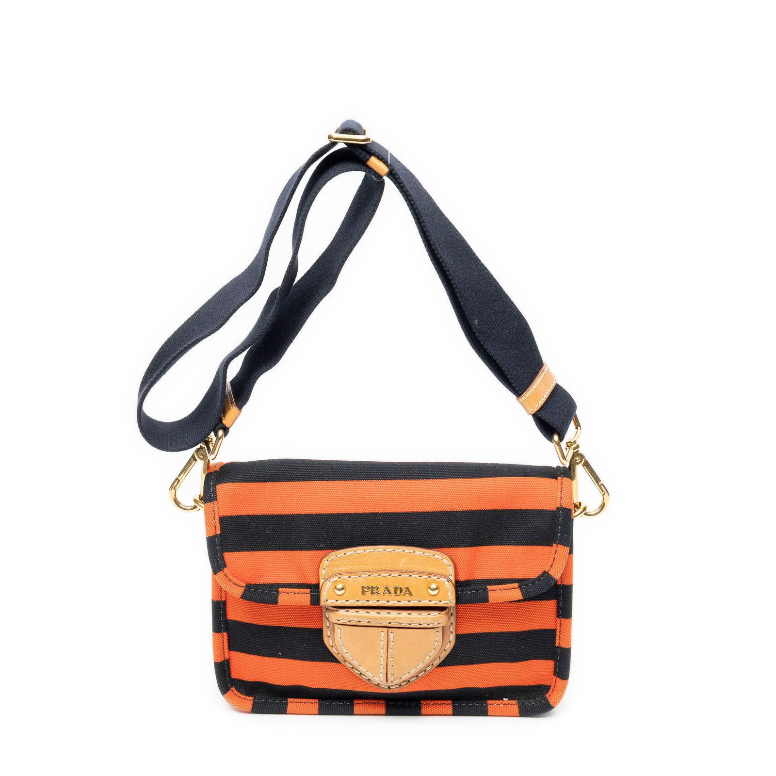 [中古] PRADA プラダヴィンテージ フラップ クロスボディオレンジ/ブラックプリントカナパキャンバスAB