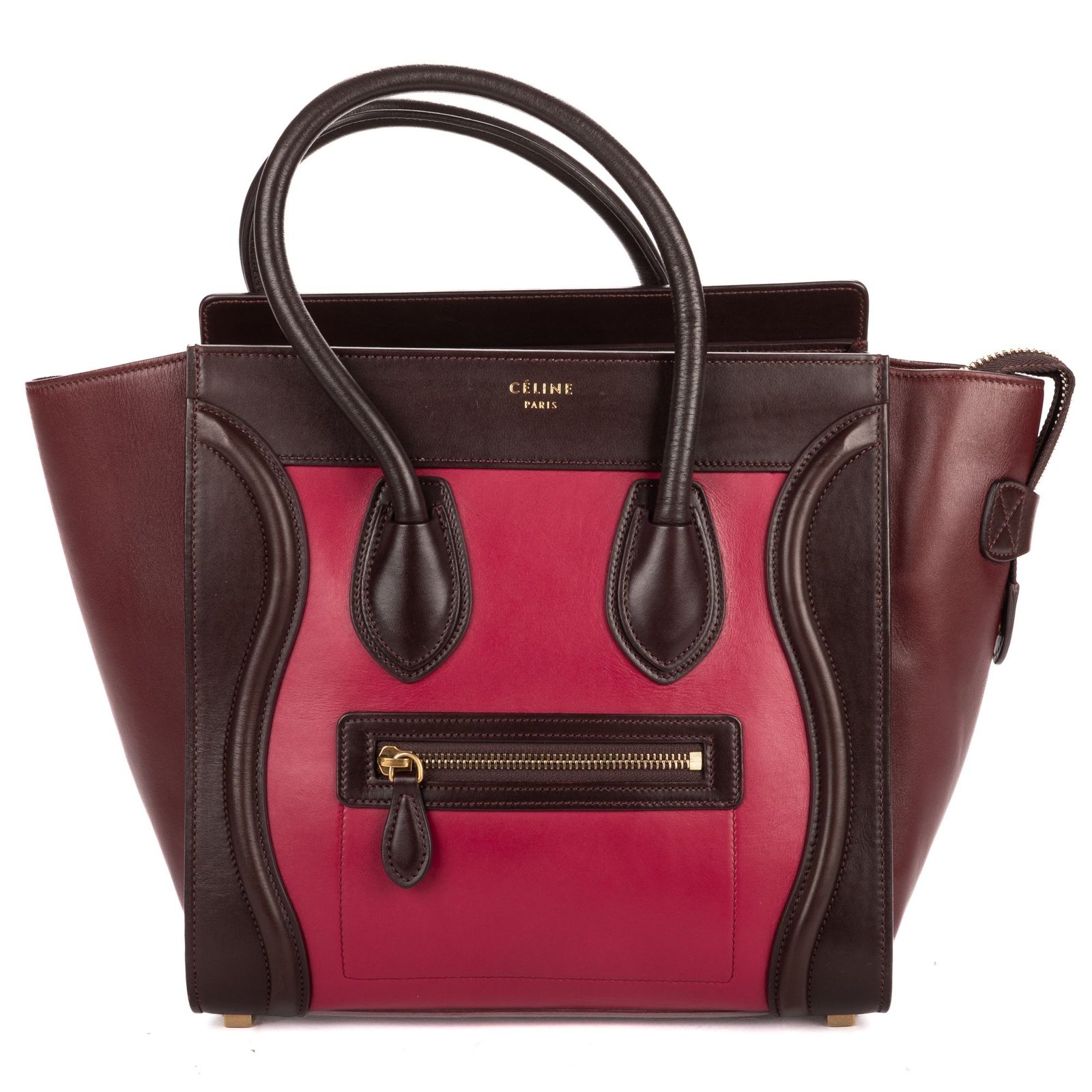 [中古] CELINE セリーヌMicro Tricolor Luggageダークブラウン、ピンク、バーガンディグレインカーフスキンレザーA