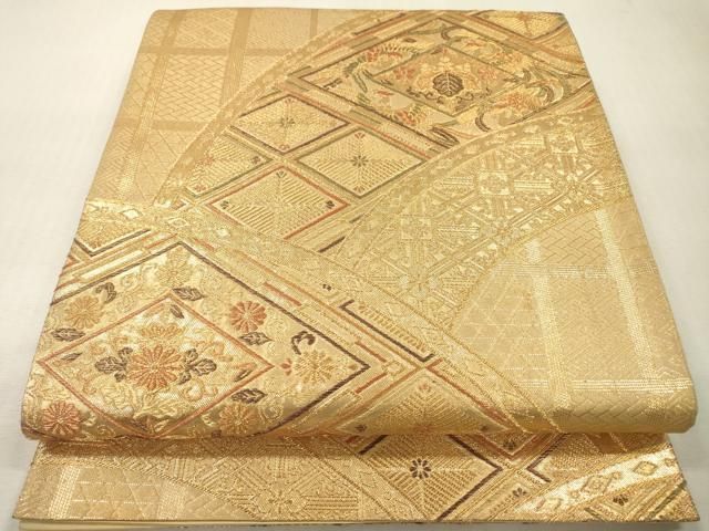 平和屋本店▼六通柄袋帯　九百錦織　鳳凰花菱文　純金箔24K弐重箔　正絹　逸品　DABI7775fe