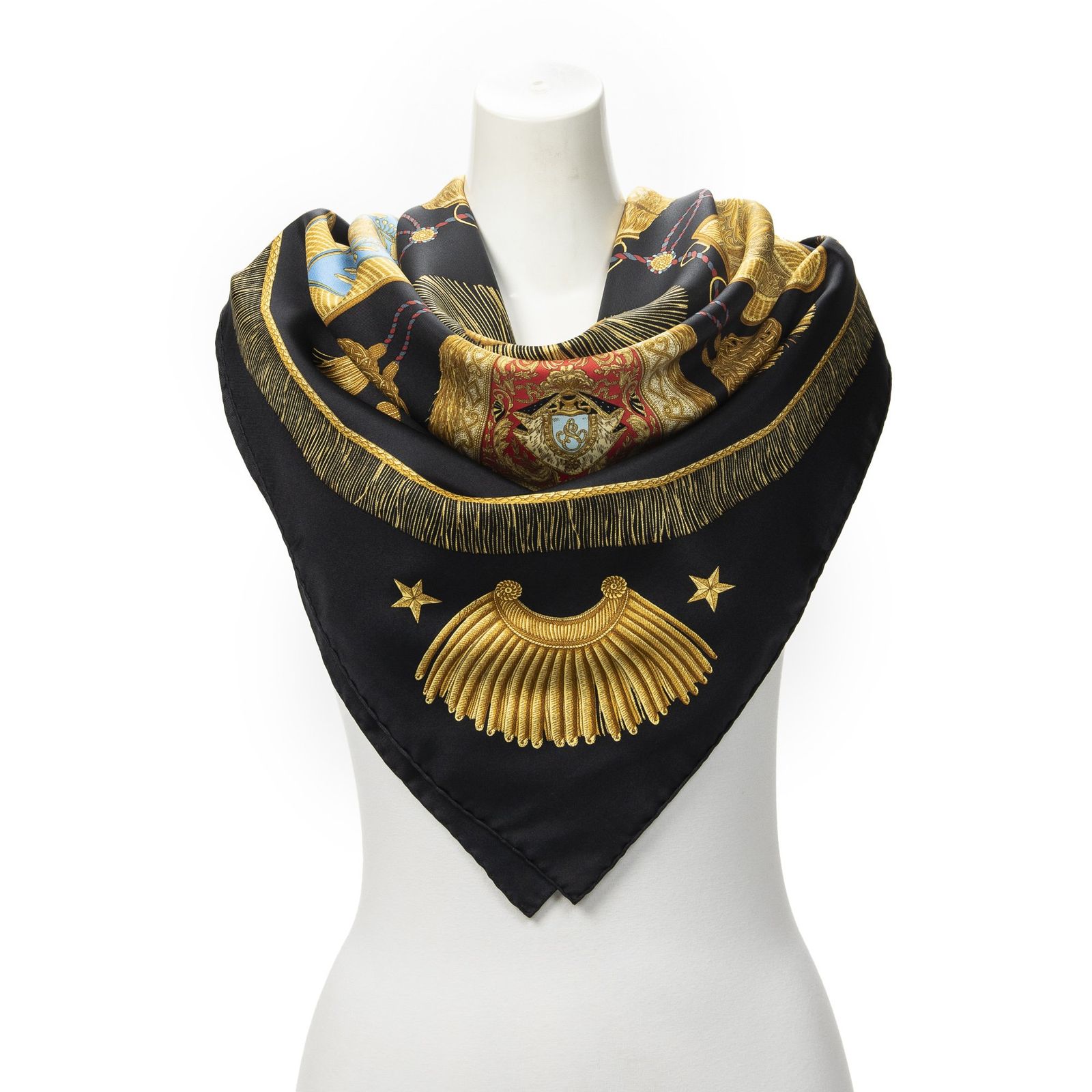 [中古] HERMES エルメススカーフブラック/ゴールド/レッド100% ツイルシルクA