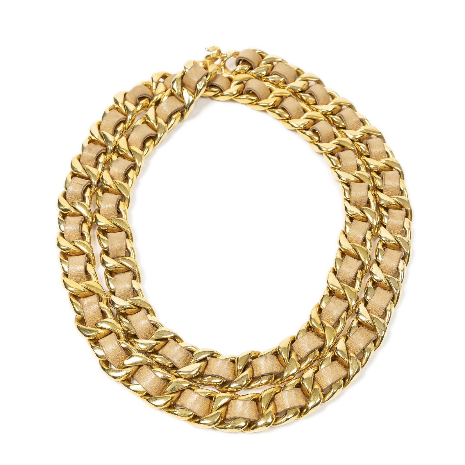 [中古] CHANEL シャネルCC Leather Chain Beltベージュ金メッキAB