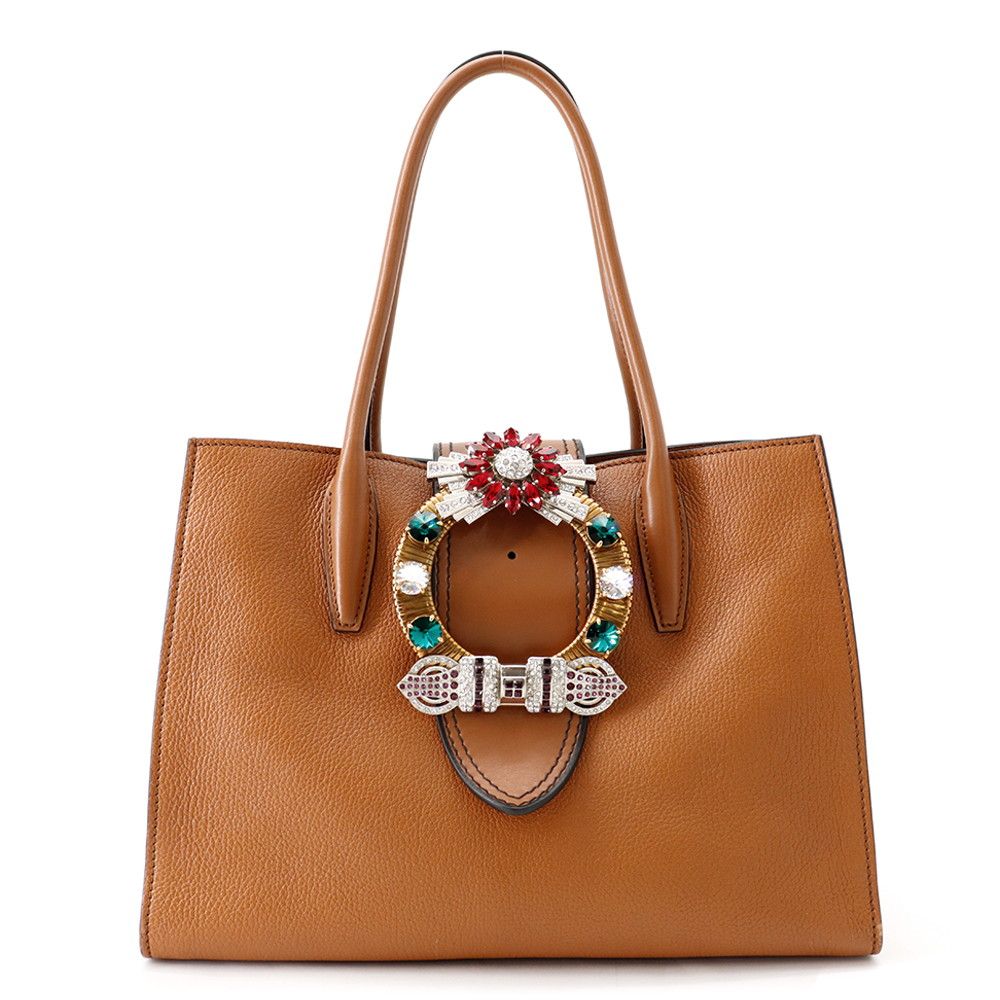 ミュウミュウ トートバッグ ビジュー レザー 5BG059 MIUMIU バッグ 61,435円