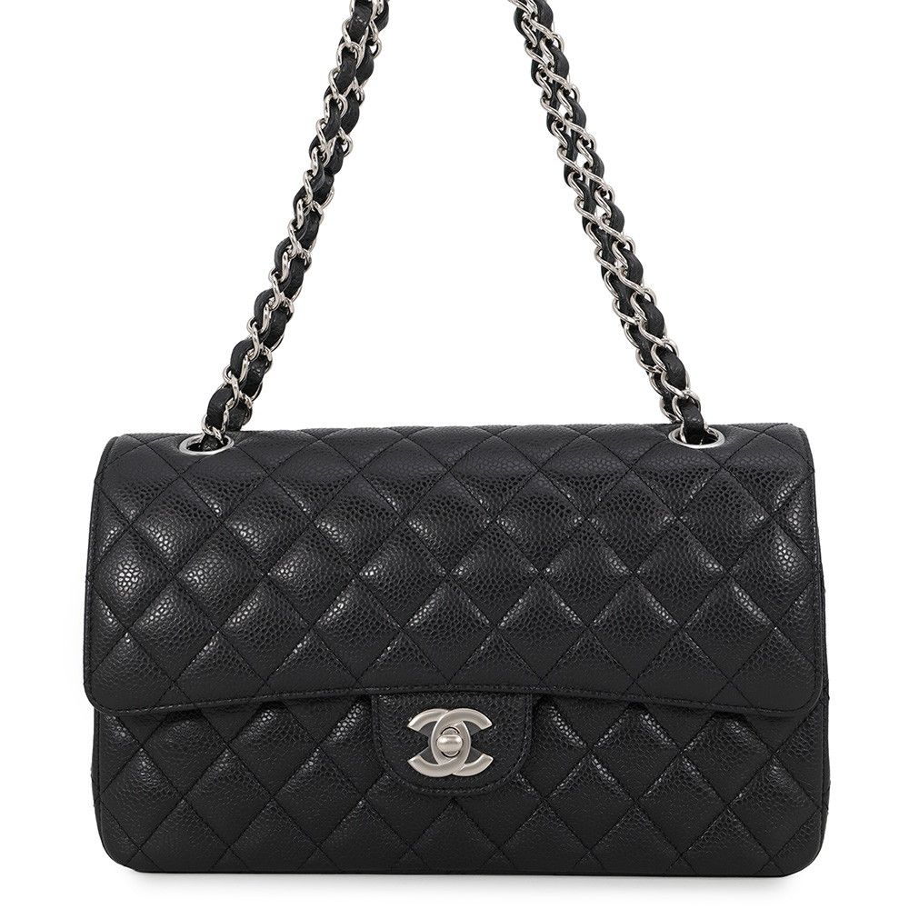 シャネル チェーンショルダーバッグ マトラッセ25 ココマーク ダブルチェーン キャビアスキン A01112 CHANEL 黒