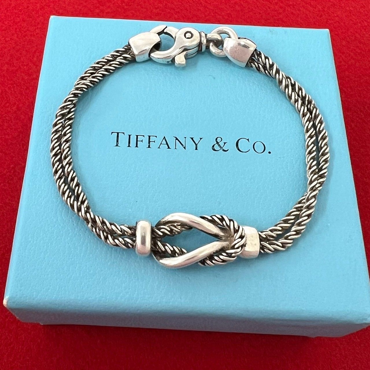 極 美品 TIFFANY&Co. ティファニー ヴィンテージ ダブルロープ センターノット ブレスレット シルバー925 アクセサリー シルバー 51548