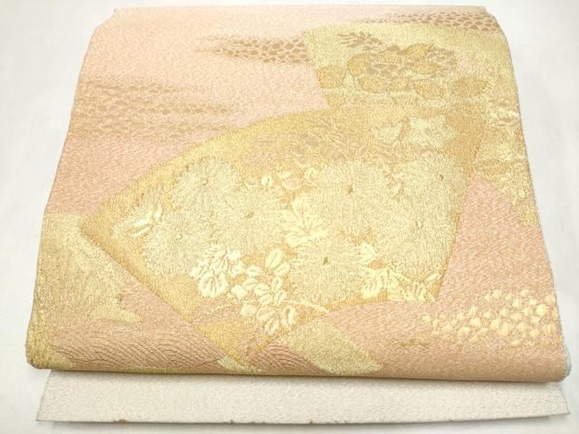 平和屋本店▼明綴れ　太鼓柄袋帯　扇面　弐拾四金箔　正絹　逸品　CABL5030hy