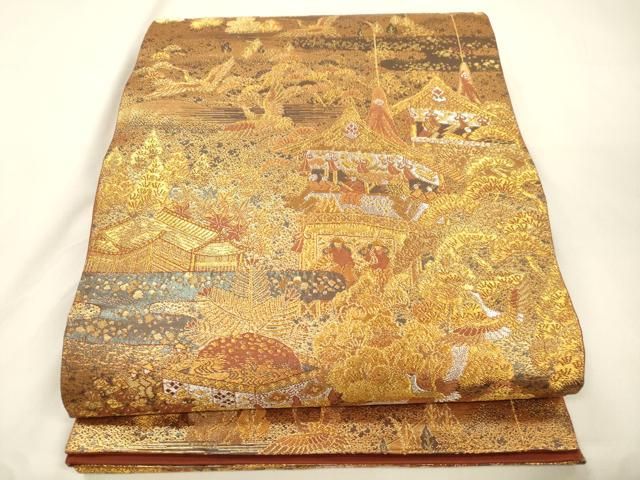 平和屋本店▼六通柄袋帯　古代はく　風景文　本金箔二重　正絹　逸品　CABL4589dy 10,878円