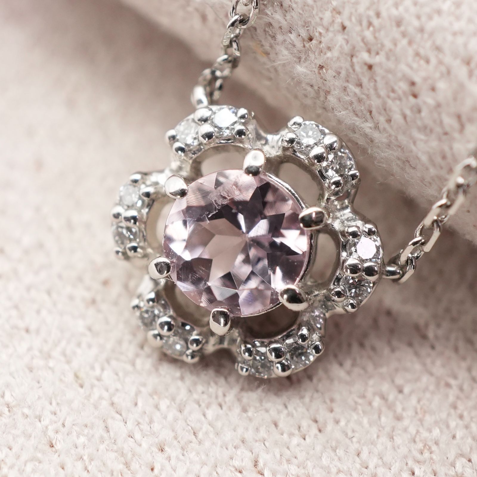 美品 4℃ プラチナ ダイヤモンド フラワー ネックレス/24-4610S 27,820円