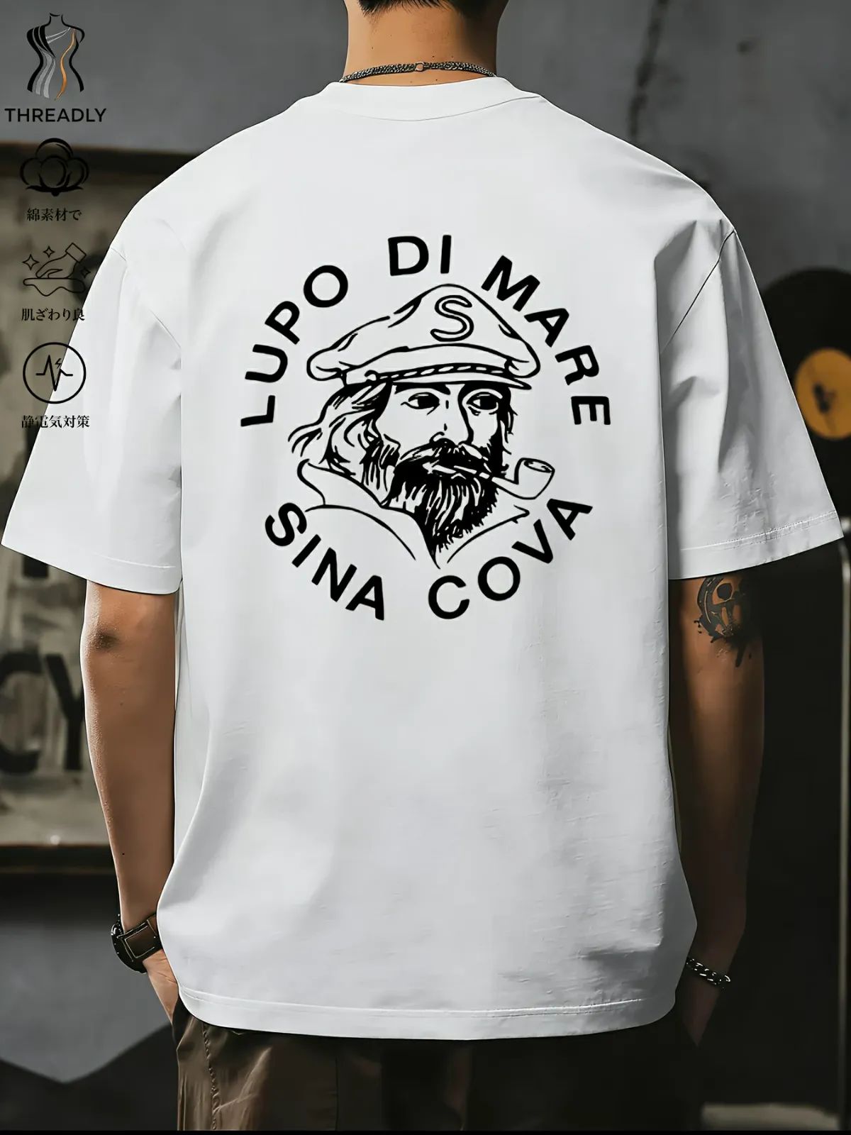 SINACOVALupo di Mare シャツ 送料無料】「LUPO DI MARE SINA COVA 船長」バックプリントTシャツ‑綿