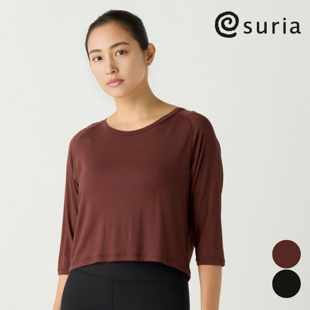 新品 suria スリア ヨガウェア レディース 5分袖 トップス 体型カバー ピラティスウェア フィットネスウェア おしゃれ ブランド su-t820