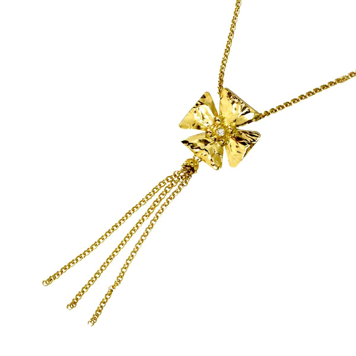 イヴ サンローラン Yves Saint Laurent ダイヤ 0.05ct 花 ネックレス 60cm K18 YG イエローゴールド 750 Diamond Necklace 90330291