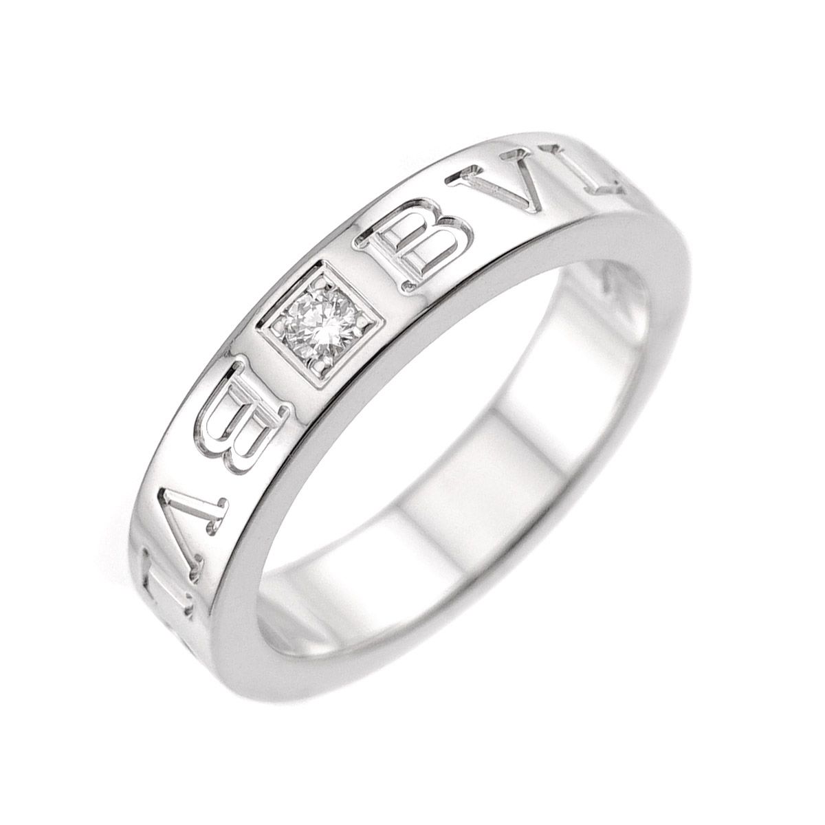 ブルガリ BVLGARI ダブル ロゴ 8.5号 リング ダイヤ 1P K18 WG ホワイトゴールド 750 指輪 Double Logo Ring 90339192