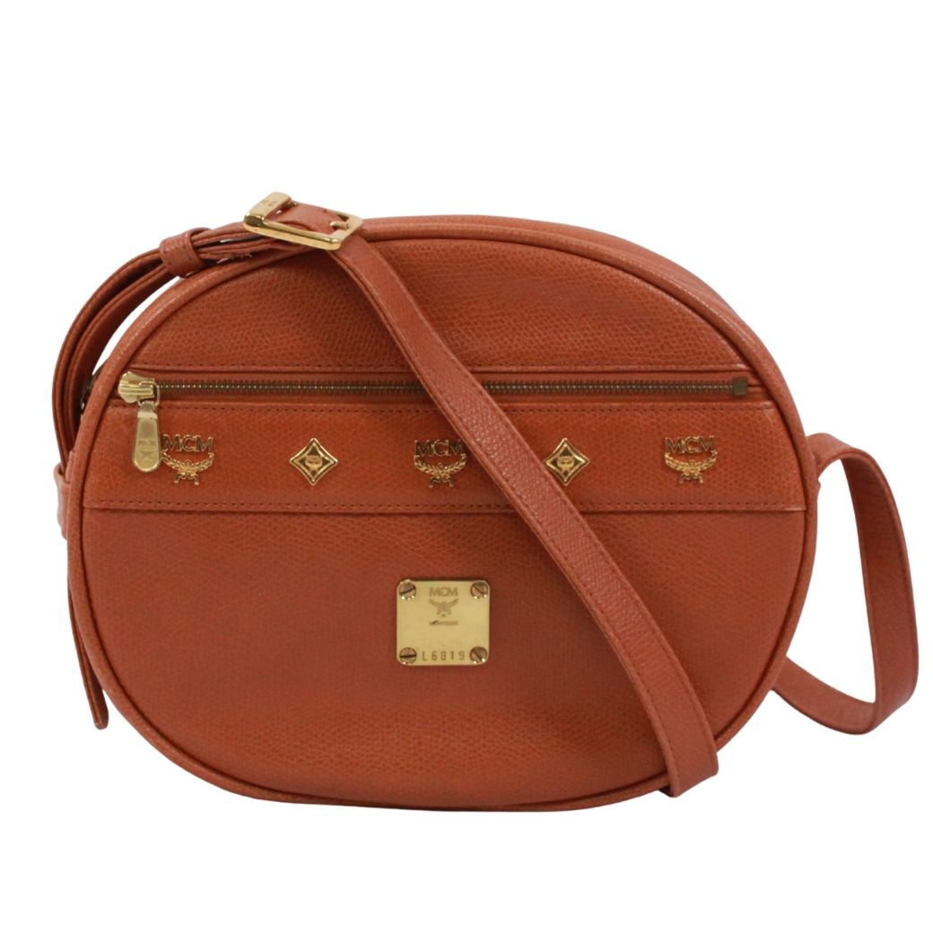 MCM エム・シー・エム ラウンド ショルダーバッグ レザー ブラウン【中古】 レディース