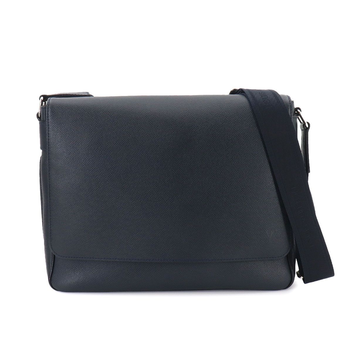 新品同様 ルイ ヴィトン LOUIS VUITTON タイガ ロマン MM ショルダー バッグ レザー ネイビー シルバー 金具 Roman 90330343