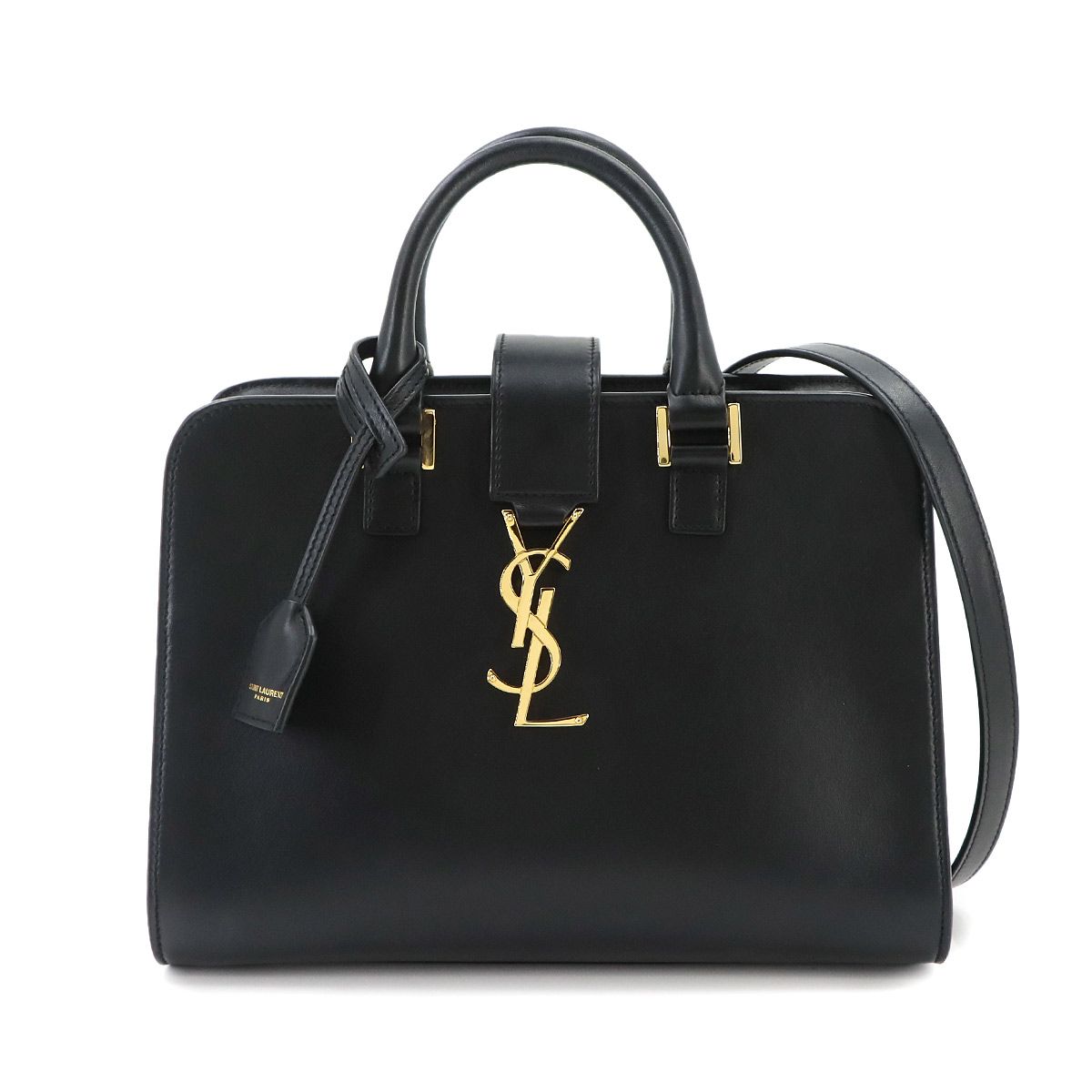 新品同様 サンローラン SAINT LAURENT ベイビー カバス 2way ハンド ショルダー バッグ レザー ブラック 568853 ゴールド 金具 90331296