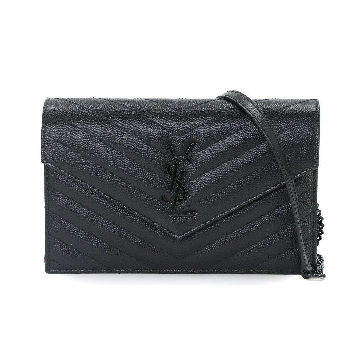 未使用 展示品 サンローラン SAINT LAURENT カサンドラ エンベロープ チェーン ウォレット 長財布 レザー ブラック 393963 90335247
