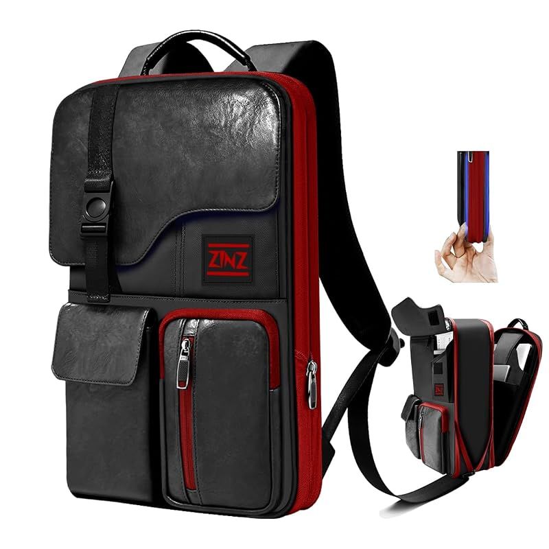 【新品】 [ZINZ] スリム＆拡張型 ラップトップバックパック 15.6インチ 防水 コンピュータ リュック 防犯仕様 メンズ レディース 旅行・通勤用, ブラック＆レッド