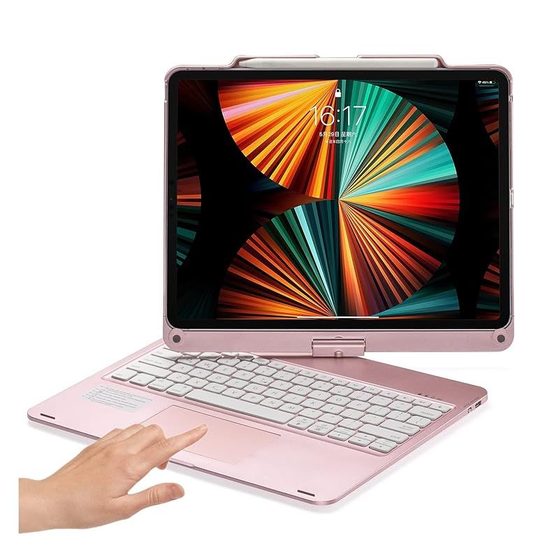 【新品】 360度回転 iPad Air 13インチ (M4/M3/M2)用の キーボード タッチパッド搭載 iPad Pro 12.9インチ 第6/5/4/3世代用の キーボードケース 一体型 バックライト 折り畳み カバー トラックパッド Apple Pe