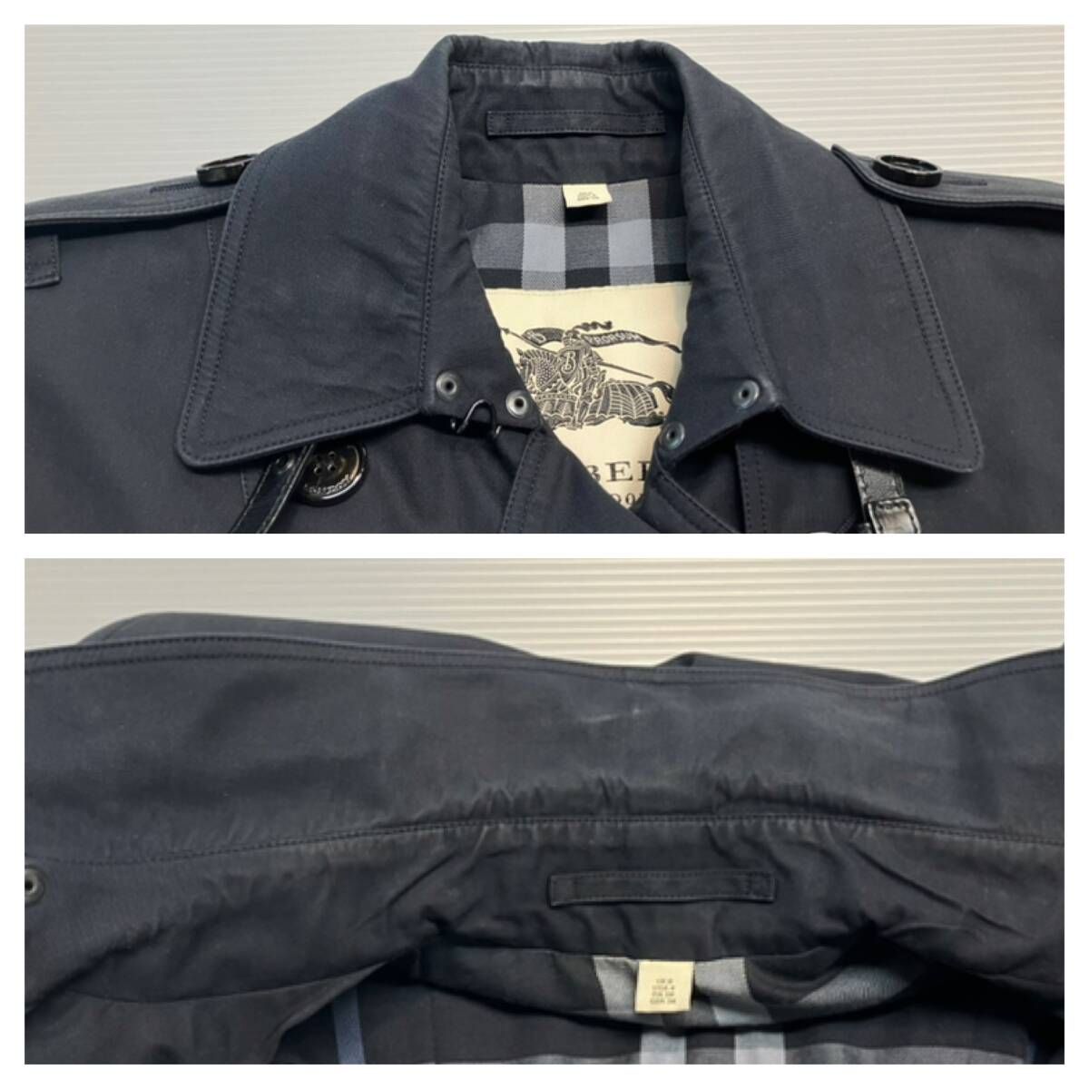 ★ BURBERRY London バーバリー ロンドン トレンチコート ビートチェック 3951572572 サイズXS ネイビー 通年