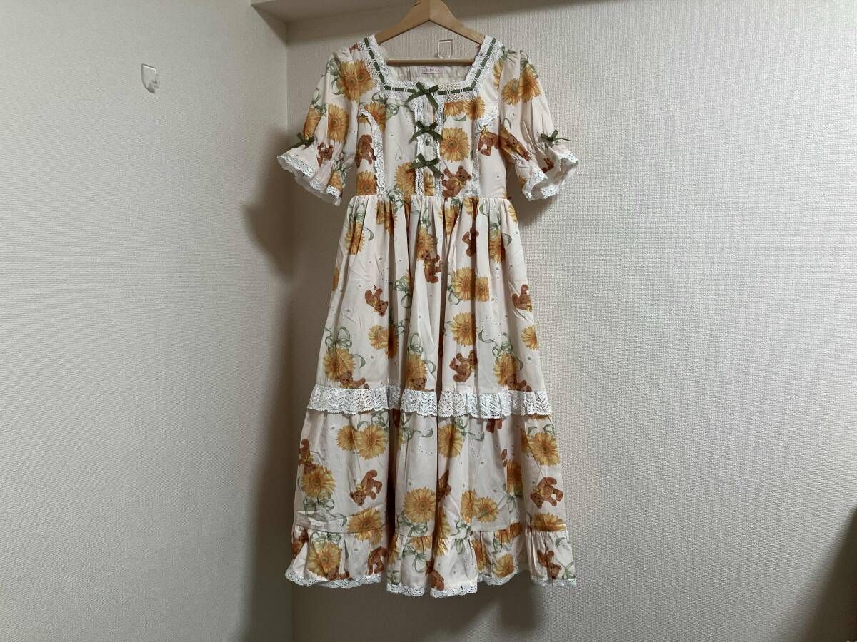 axes femme Chalmiere/アクシーズファム シャルミエール/半袖ワンピース/サニーサイドワンピース/向日葵/ベア/Mサイズ